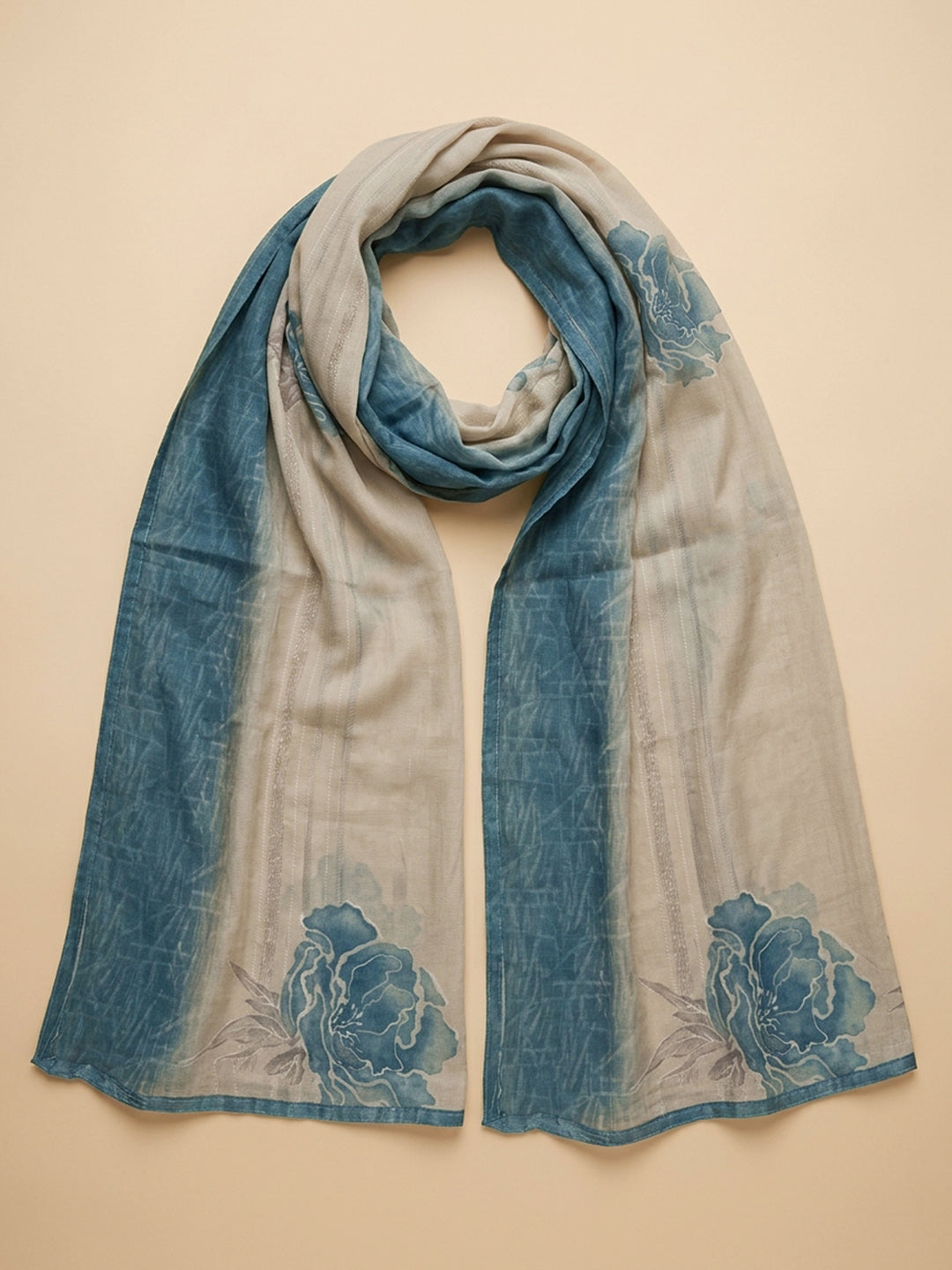 Blue Printed Cotton Blend Unstitched Suit &amp; Pant With Cotton Dupatta
