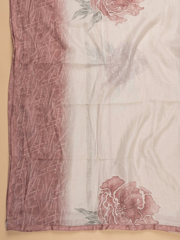 Onion Pink Printed Cotton Blend Unstitched Suit &amp; Pant With Cotton Dupatta