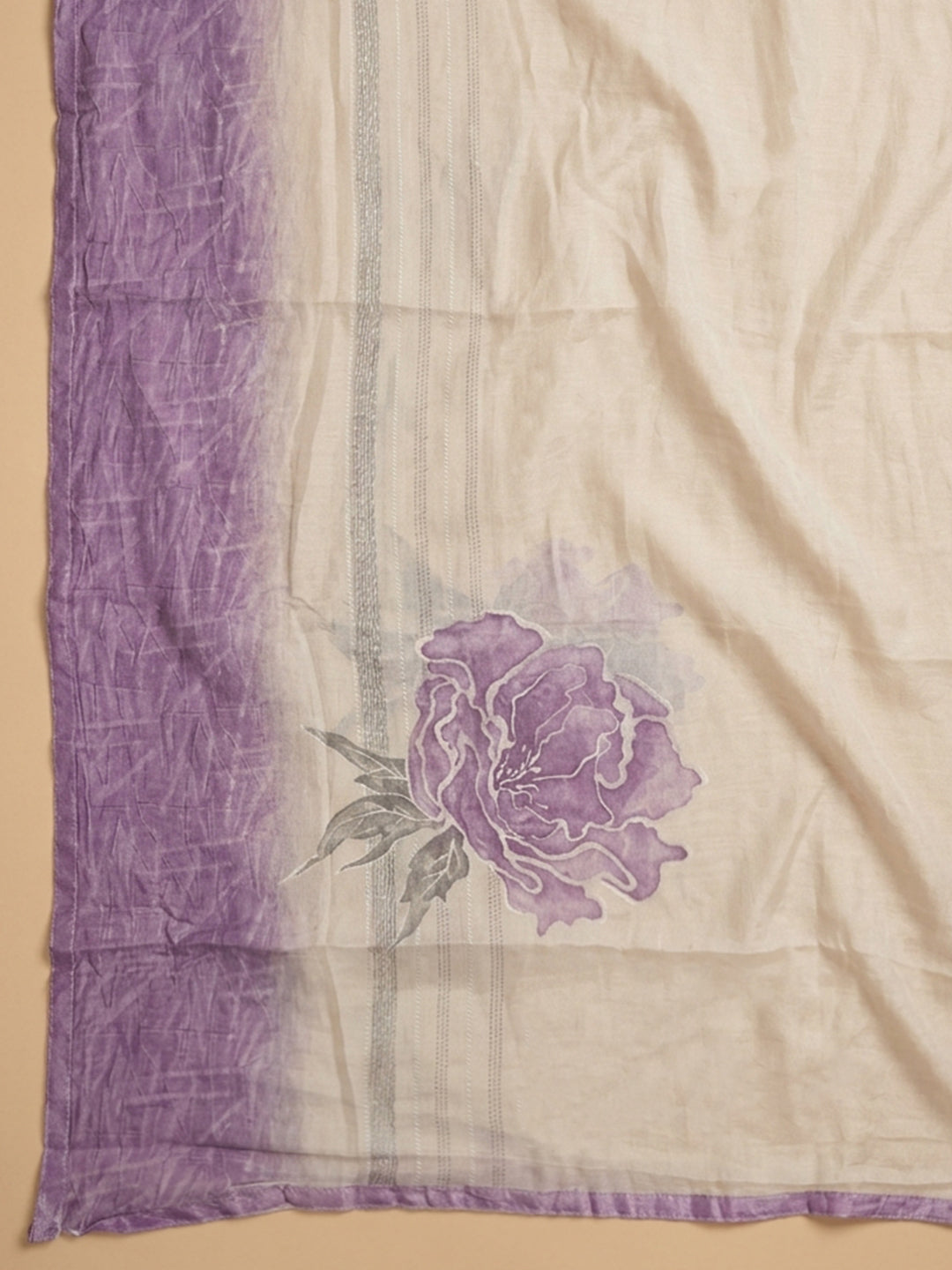 Purple Printed Cotton Blend Unstitched Suit &amp; Pant With Cotton Dupatta