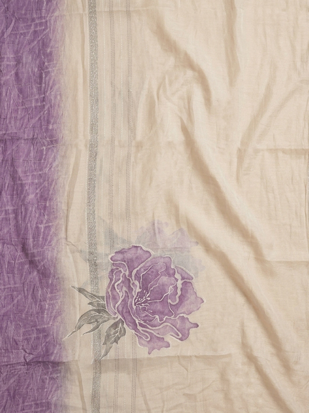 Purple Printed Cotton Blend Unstitched Suit &amp; Pant With Cotton Dupatta