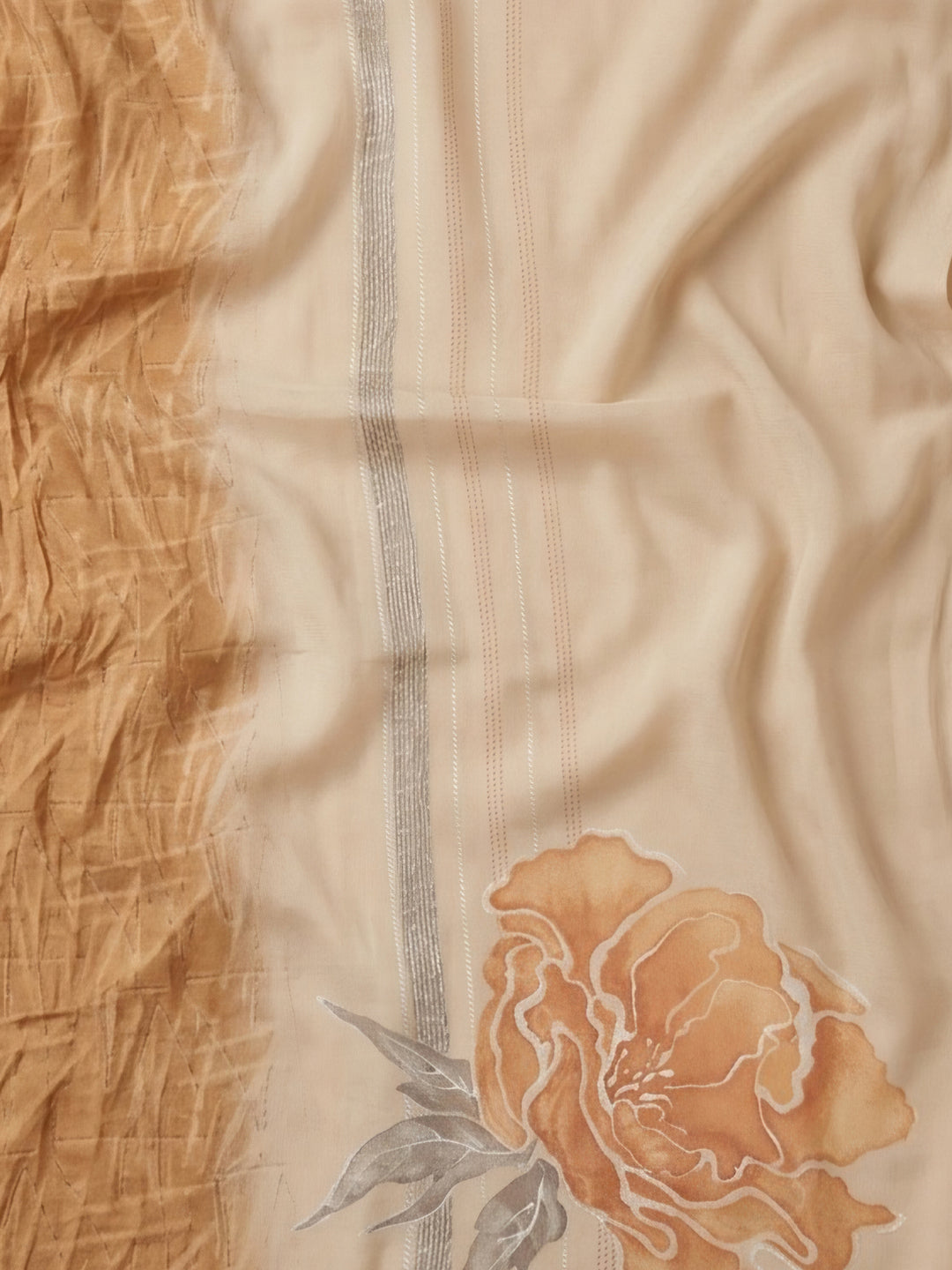Rust Printed Cotton Blend Unstitched Suit &amp; Pant With Cotton Dupatta