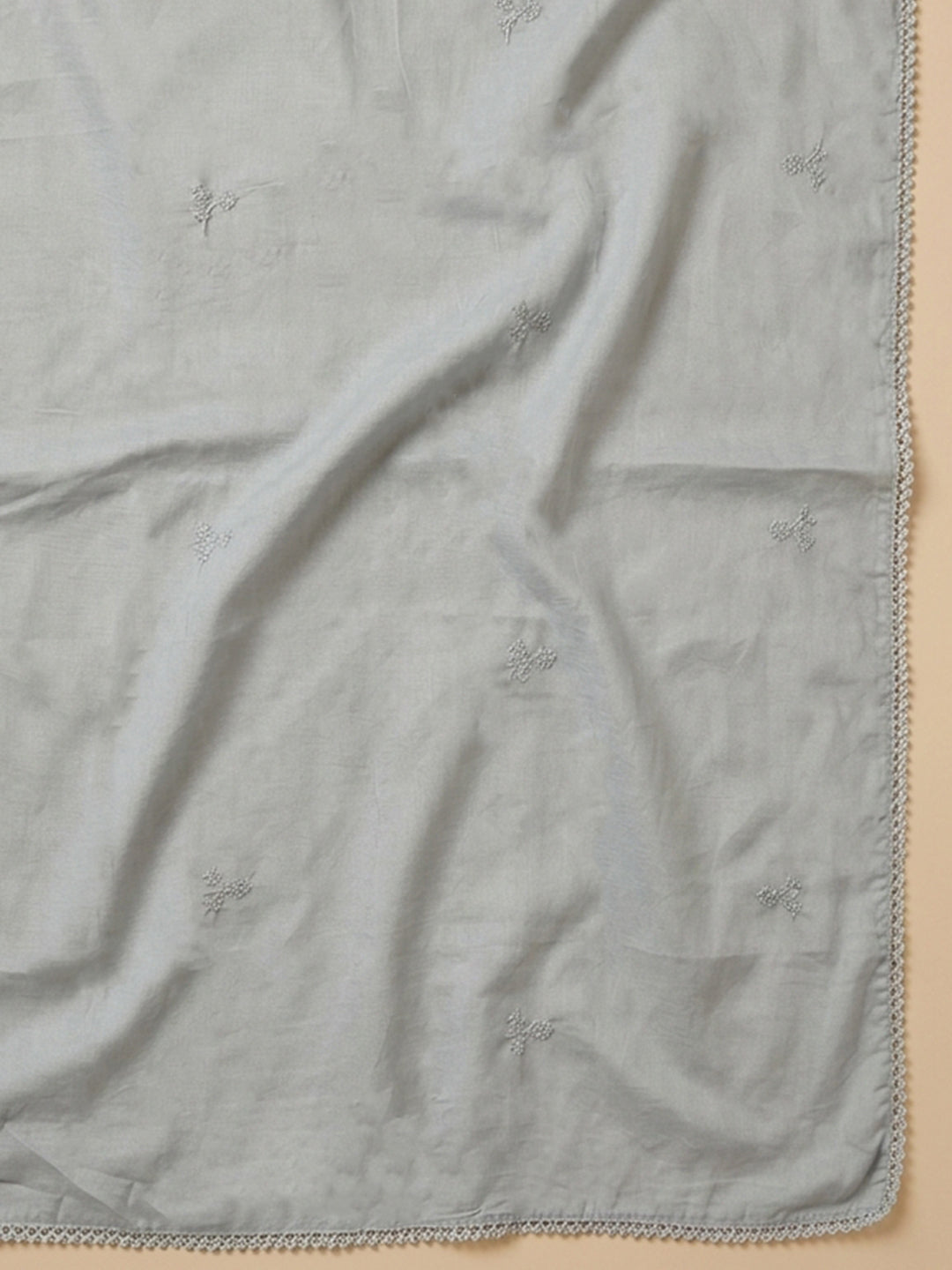 Grey Embroidered Cotton Blend Unstitched Suit With Pant &amp; Dupatta