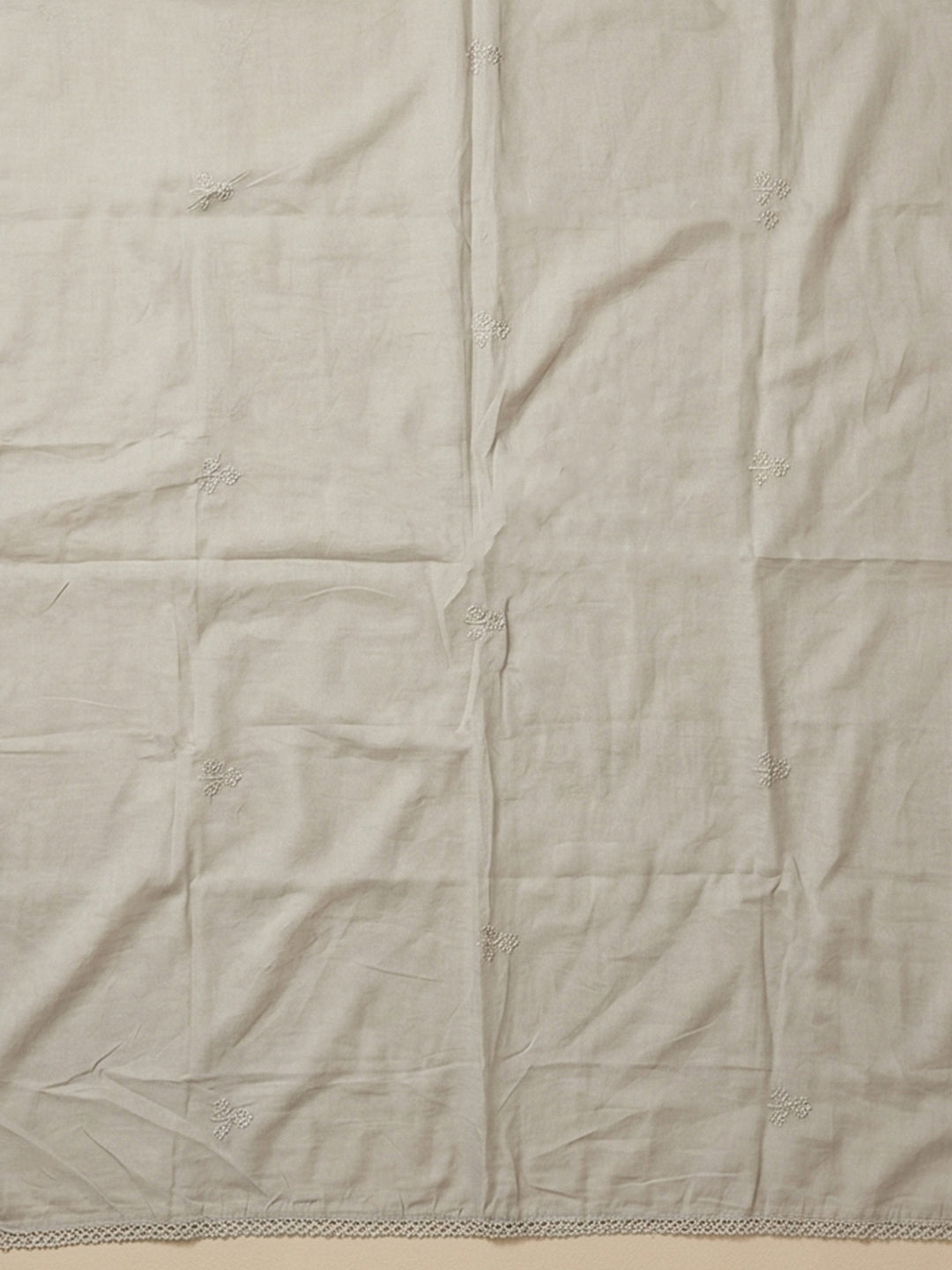 Off White Embroidered Cotton Blend Unstitched Suit With Pant &amp; Dupatta