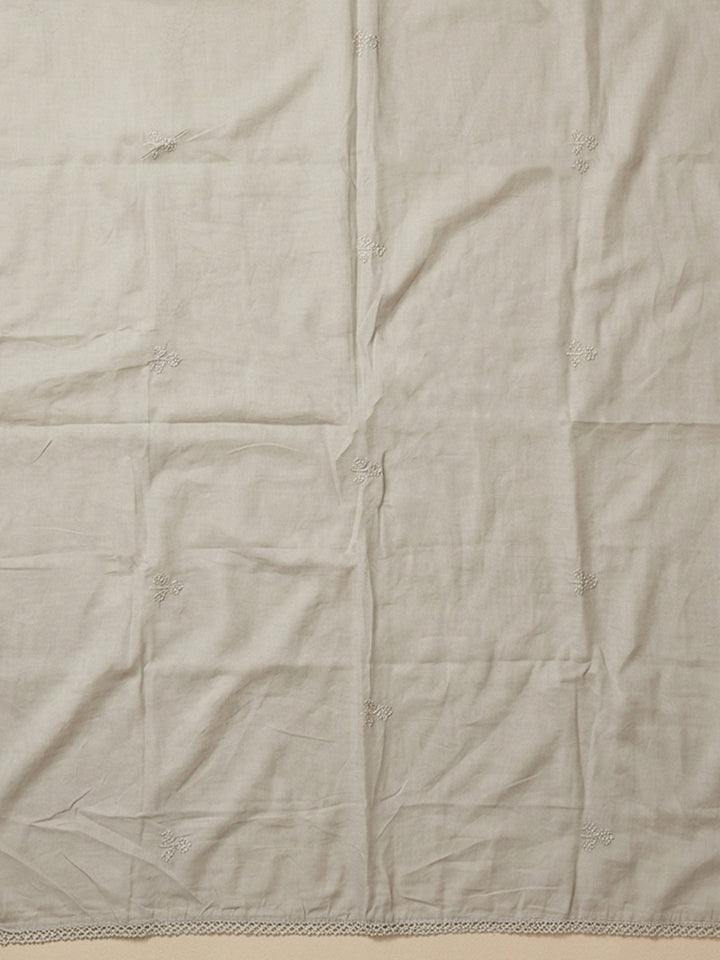 Off White Embroidered Cotton Blend Unstitched Suit With Pant &amp; Dupatta