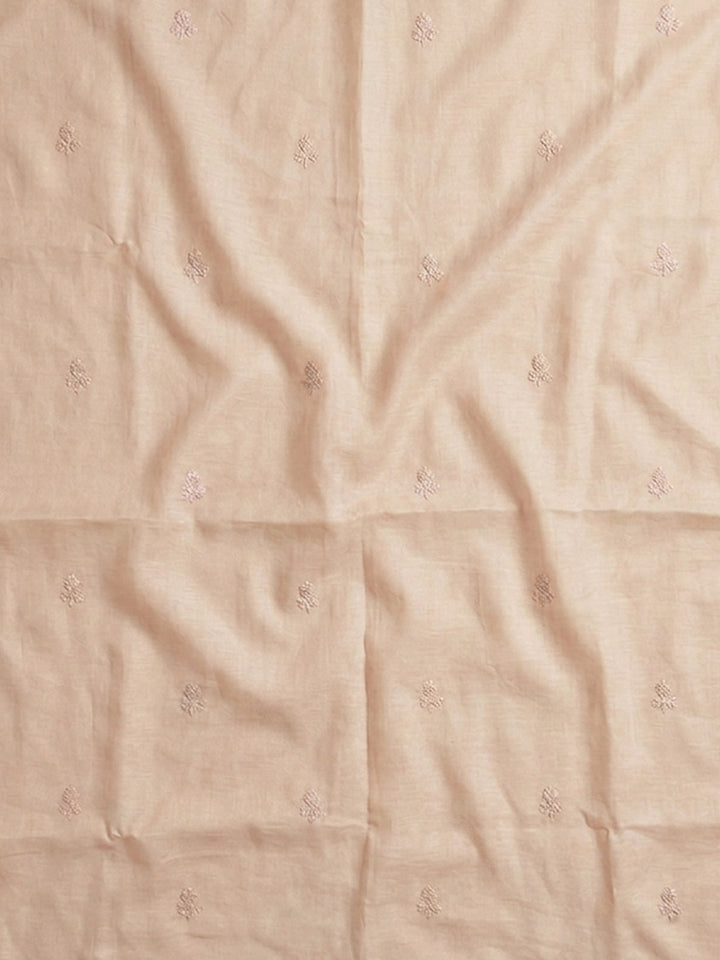 Peach Embroidered Cotton Blend Unstitched Suit With Pant &amp; Dupatta
