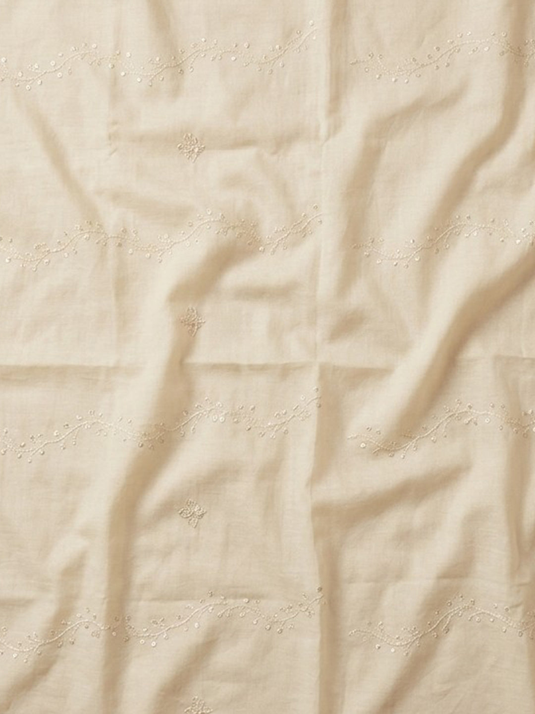 Off White Embroidered Cotton Blend Unstitched Suit &amp; Pant With Cotton Dupatta