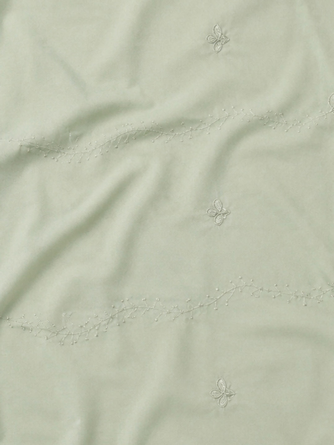 Pista Green Embroidered Cotton Blend Unstitched Suit &amp; Pant With Cotton Dupatta