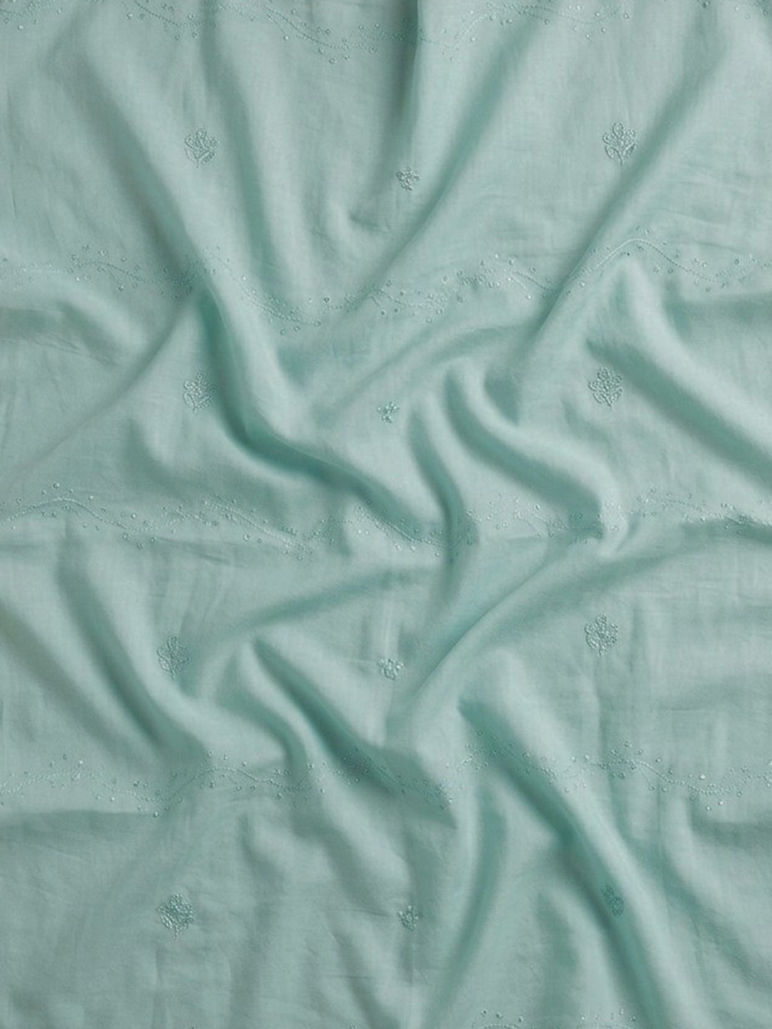 Sea Green Embroidered Cotton Blend Unstitched Suit &amp; Pant With Cotton Dupatta