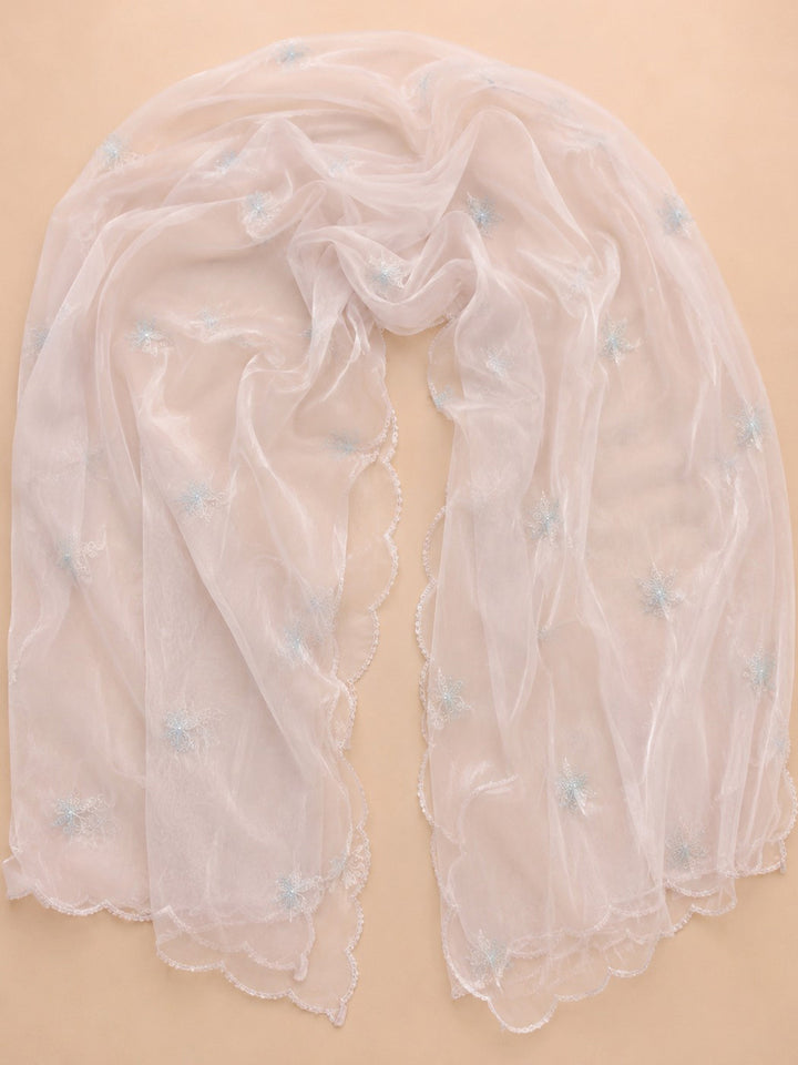 Peach Embroidered Cotton Blend Unstitched Suit &amp; Pant With Cotton Dupatta