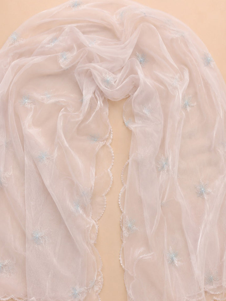 Peach Embroidered Cotton Blend Unstitched Suit &amp; Pant With Cotton Dupatta