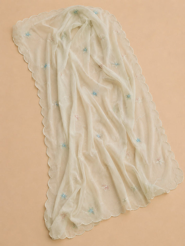 Pista Green Embroidered Cotton Blend Unstitched Suit &amp; Pant With Cotton Dupatta