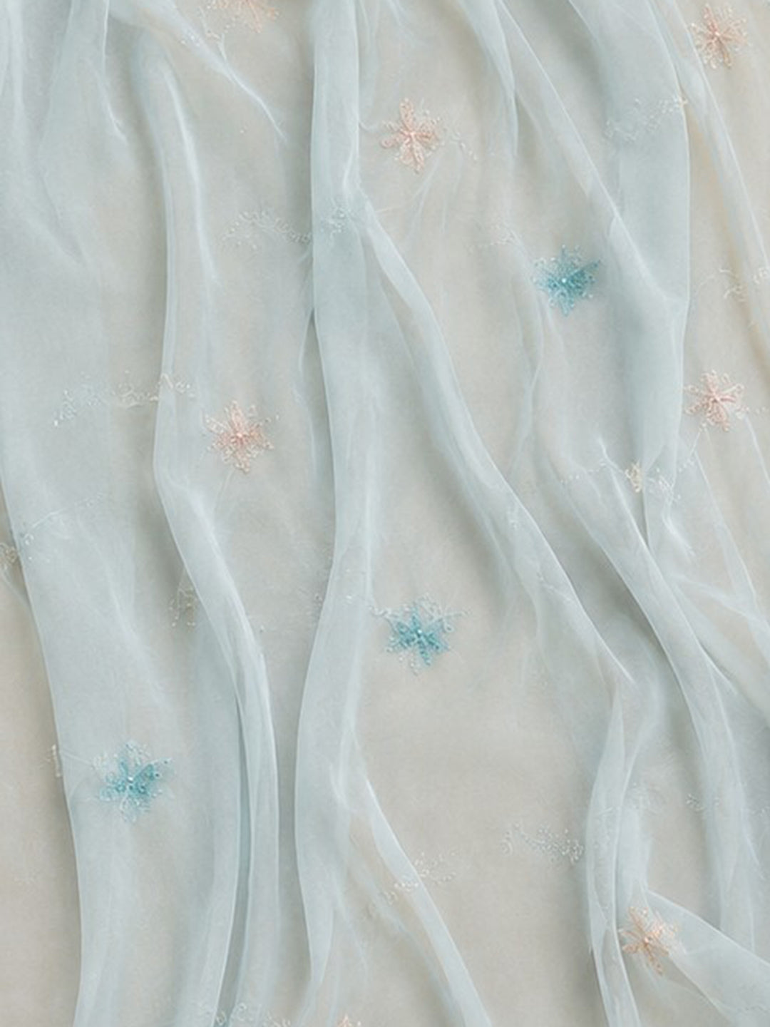 Sky Blue Embroidered Cotton Blend Unstitched Suit &amp; Pant With Cotton Dupatta
