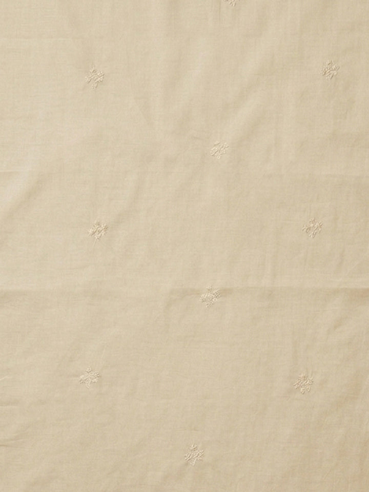 Beige Embroidered Cotton Blend Unstitched Suit &amp; Pant With Cotton Dupatta