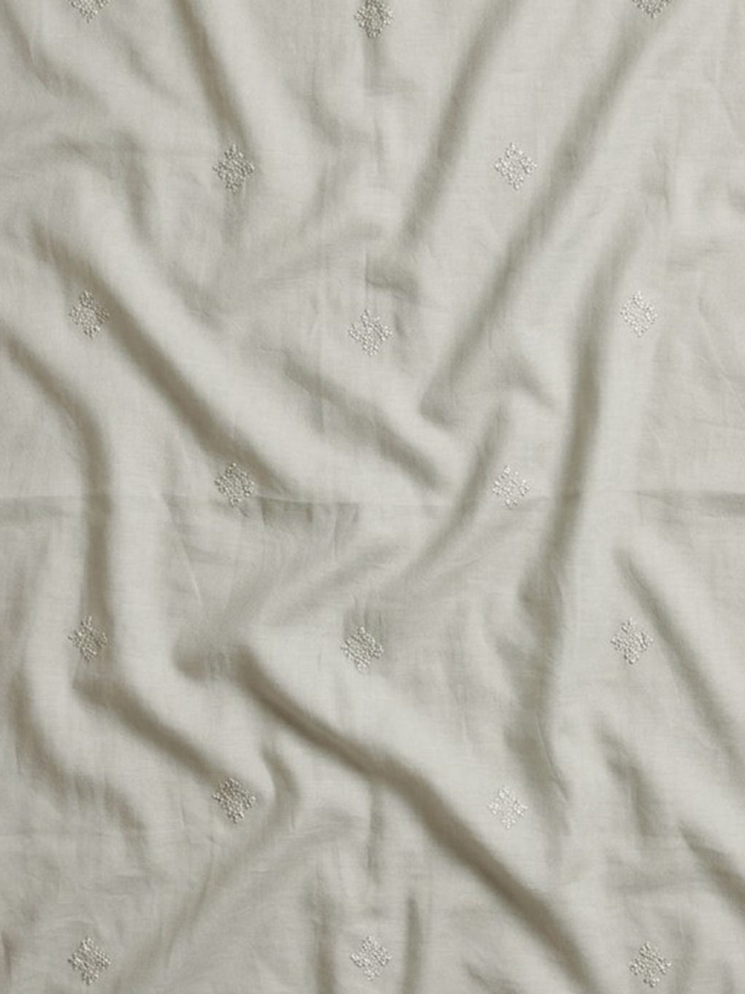 Cream Embroidered Cotton Blend Unstitched Suit &amp; Pant With Cotton Dupatta