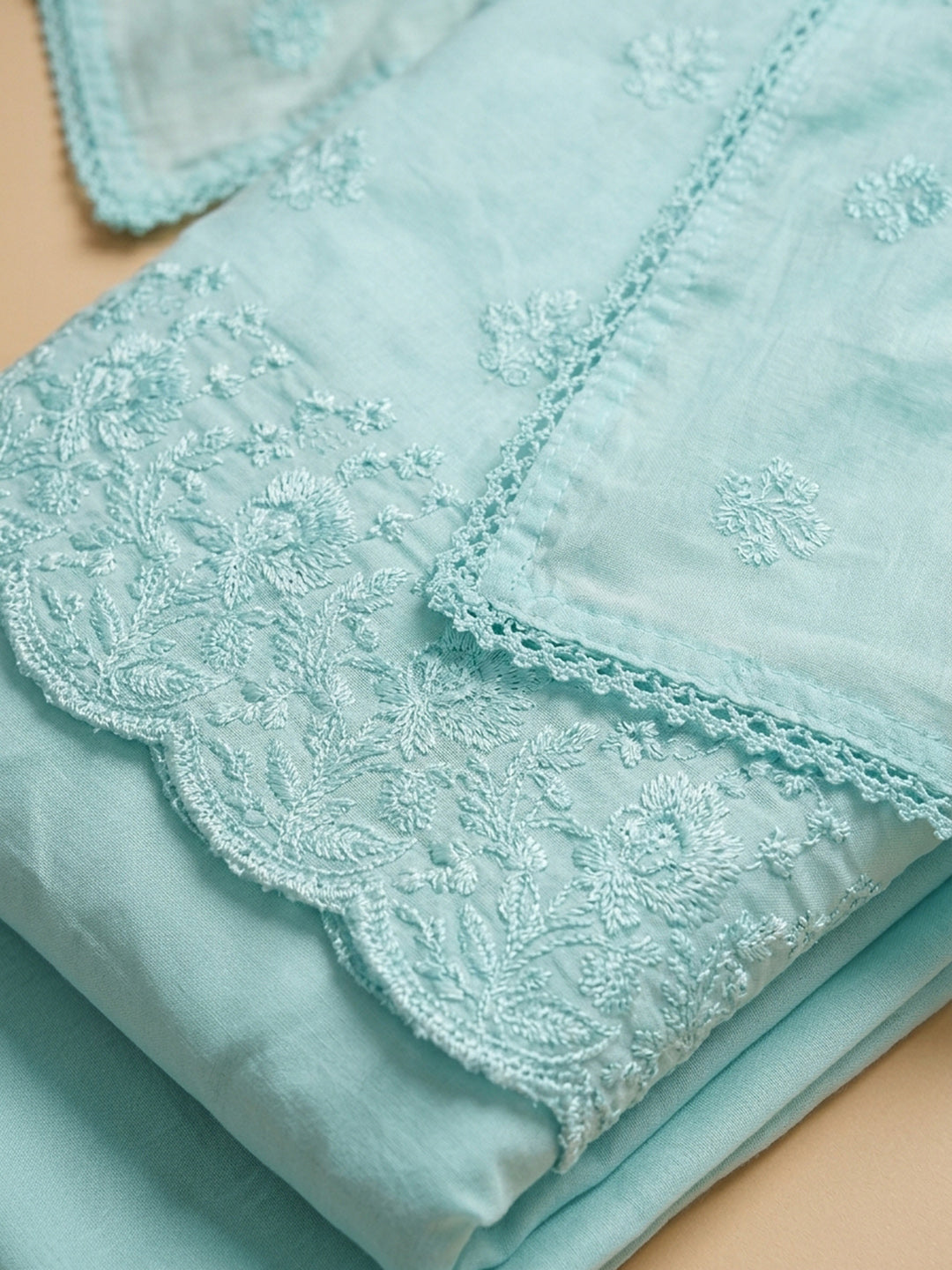 Firozee Embroidered Cotton Blend Unstitched Suit &amp; Pant With Cotton Dupatta