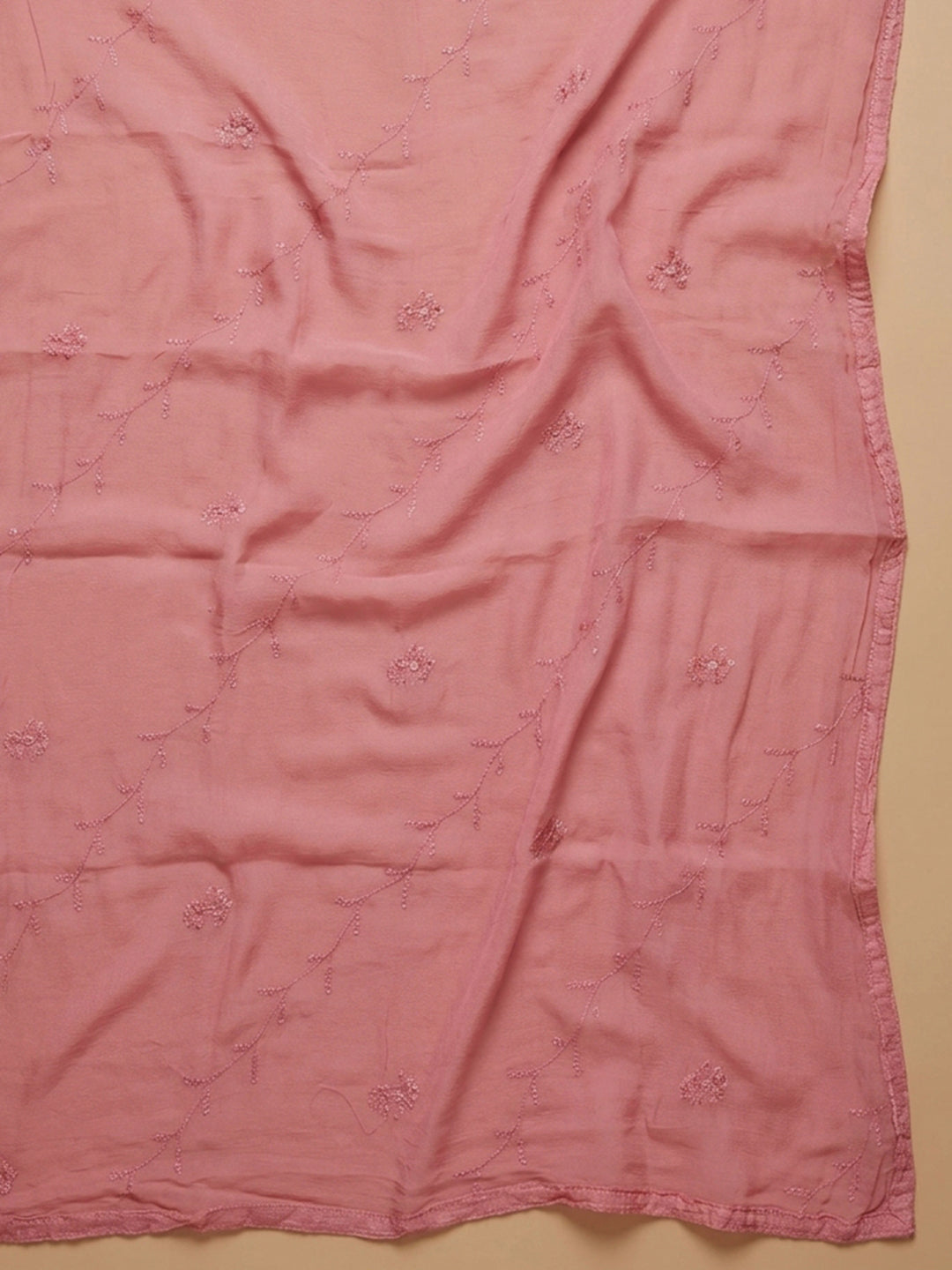 Dusty Pink Embroidered Cotton Blend Unstitched Suit &amp; Pant With Cotton Dupatta
