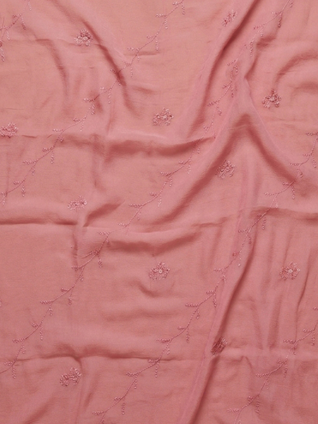 Dusty Pink Embroidered Cotton Blend Unstitched Suit &amp; Pant With Cotton Dupatta