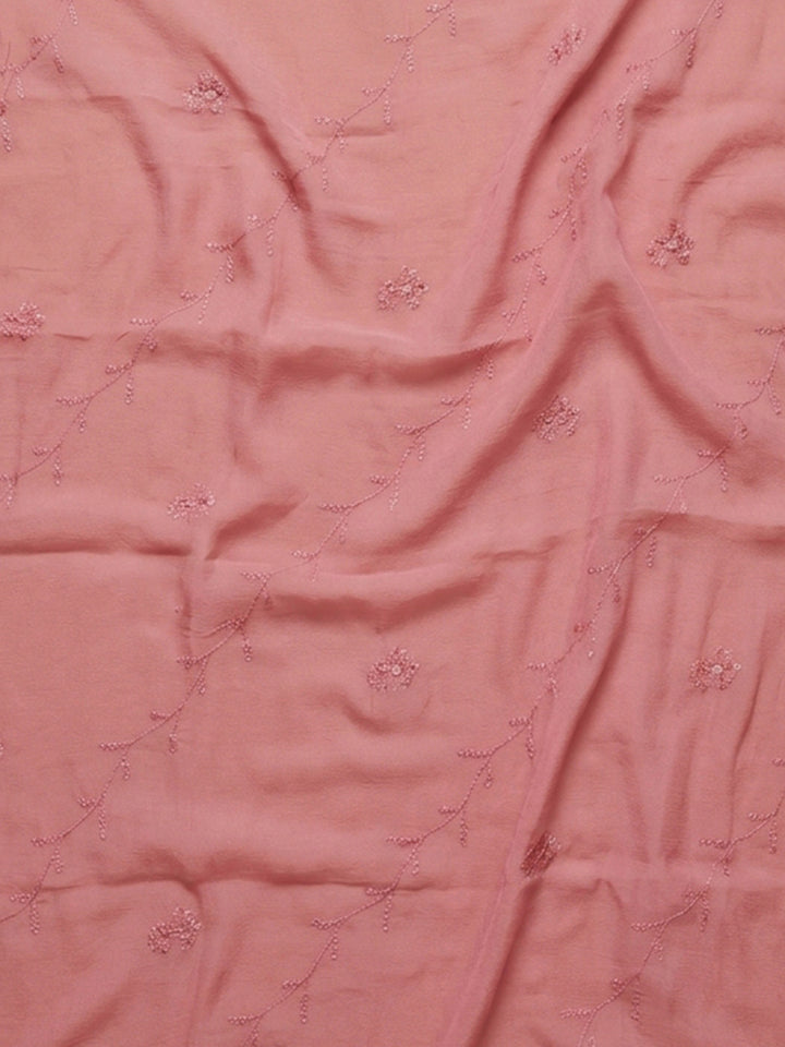 Dusty Pink Embroidered Cotton Blend Unstitched Suit &amp; Pant With Cotton Dupatta