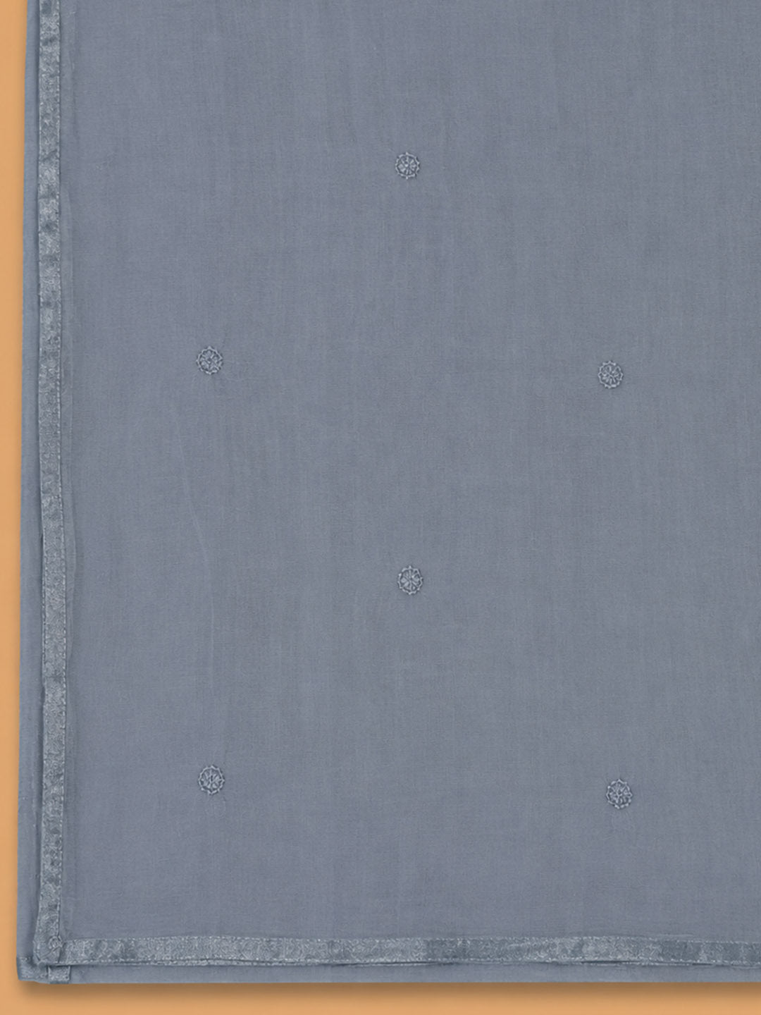 Grey Embroidered Cotton Blend Unstitched Suit &amp; Pant With Cotton Dupatta