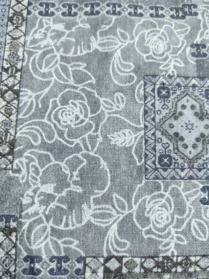 Grey Embroidered Cotton Blend Unstitched Suit &amp; Pant With Cotton Dupatta