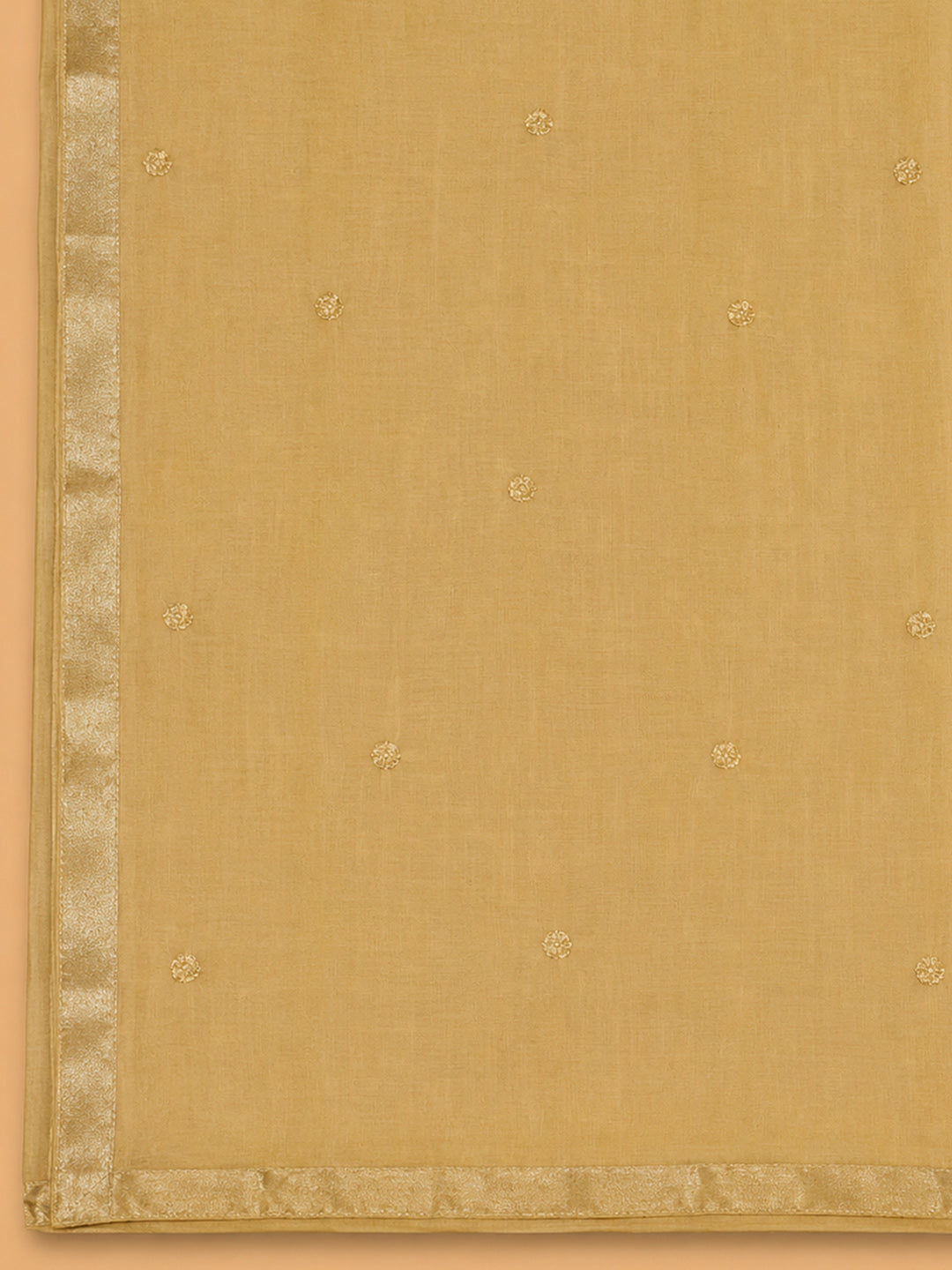 Mustard Embroidered Cotton Blend Unstitched Suit &amp; Pant With Cotton Dupatta