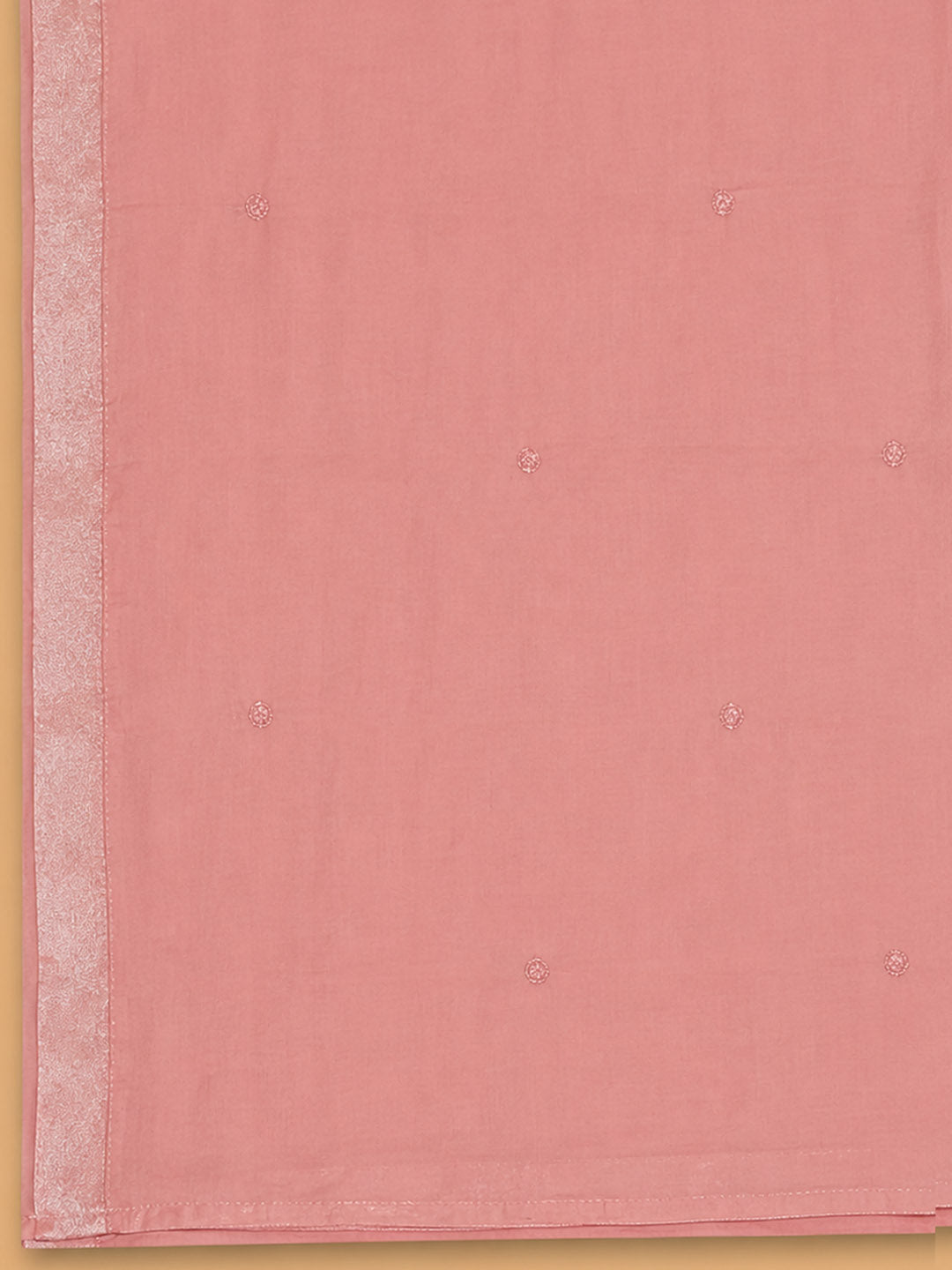 Peach Embroidered Cotton Blend Unstitched Suit &amp; Pant With Cotton Dupatta