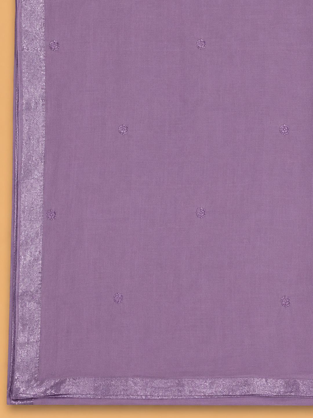 Purple Embroidered Cotton Blend Unstitched Suit &amp; Pant With Cotton Dupatta