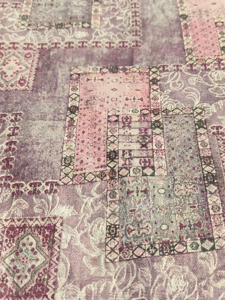Purple Embroidered Cotton Blend Unstitched Suit &amp; Pant With Cotton Dupatta