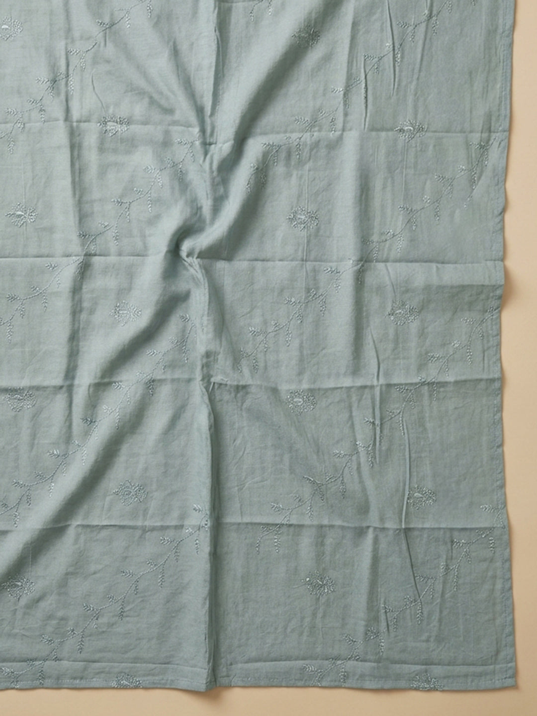 Grey Embroidered Cotton Blend Unstitched Suit &amp; Pant With Cotton Dupatta