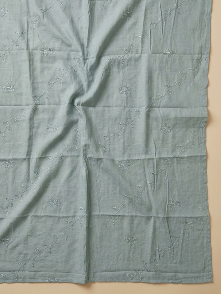 Grey Embroidered Cotton Blend Unstitched Suit &amp; Pant With Cotton Dupatta