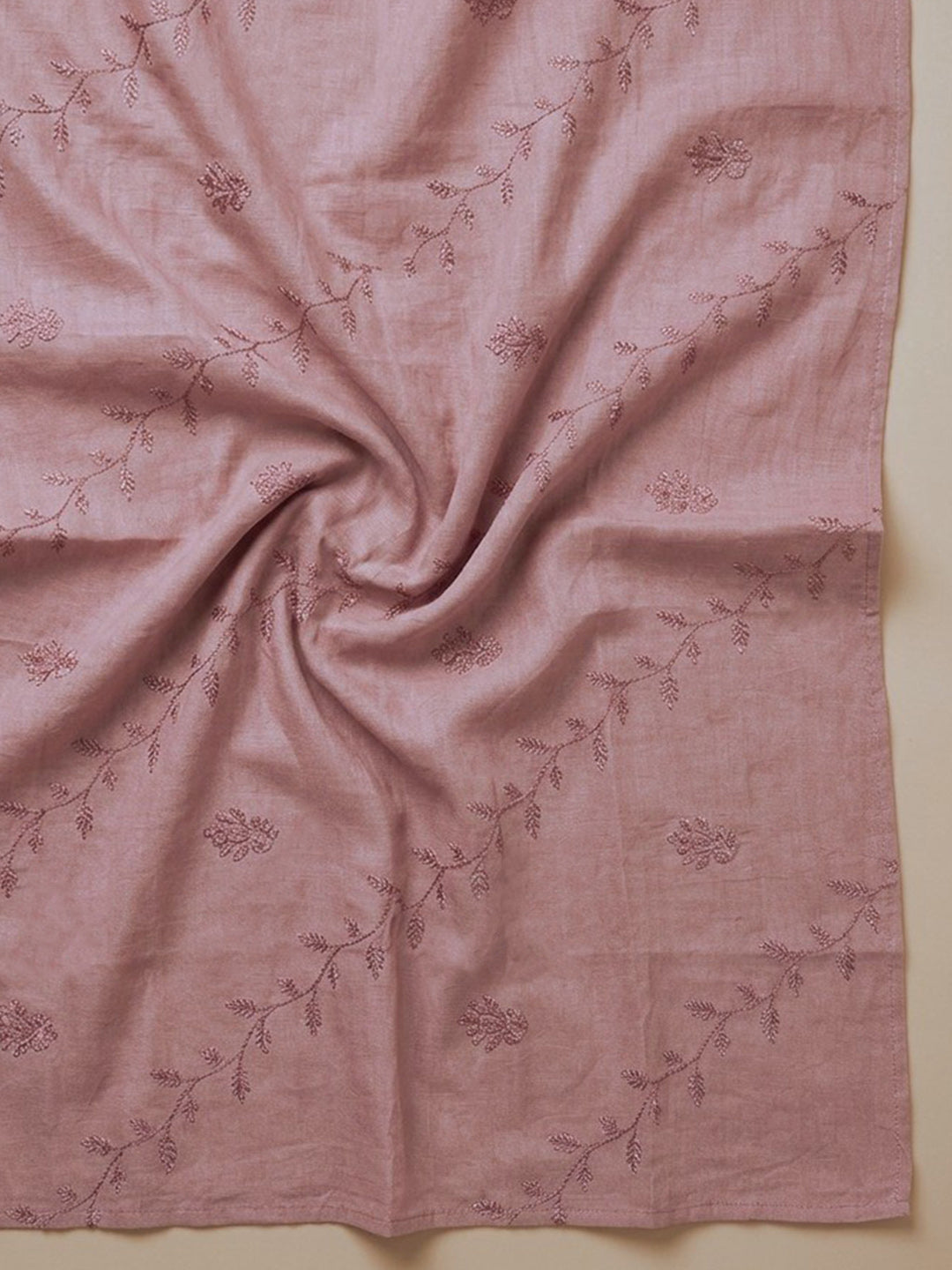 Pink Embroidered Cotton Blend Unstitched Suit &amp; Pant With Cotton Dupatta