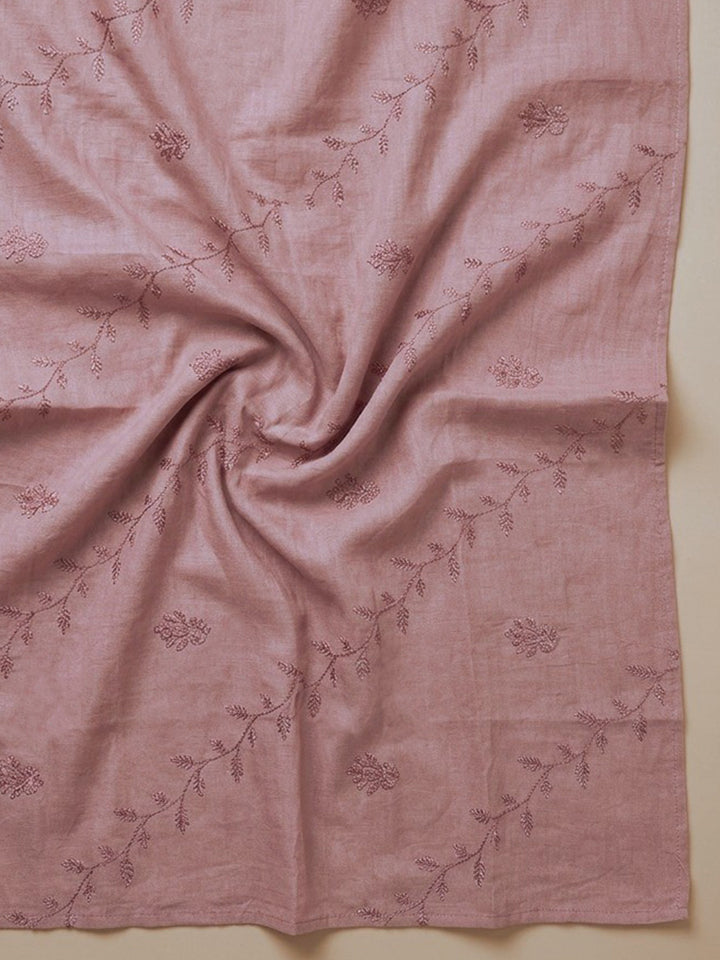 Pink Embroidered Cotton Blend Unstitched Suit &amp; Pant With Cotton Dupatta