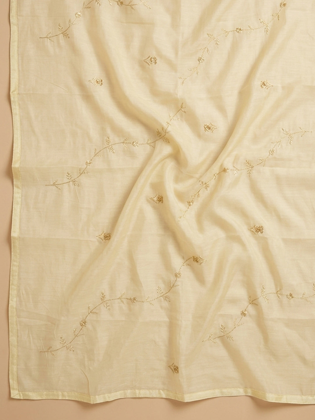 Yellow Embroidered Cotton Blend Unstitched Suit &amp; Pant With Cotton Dupatta