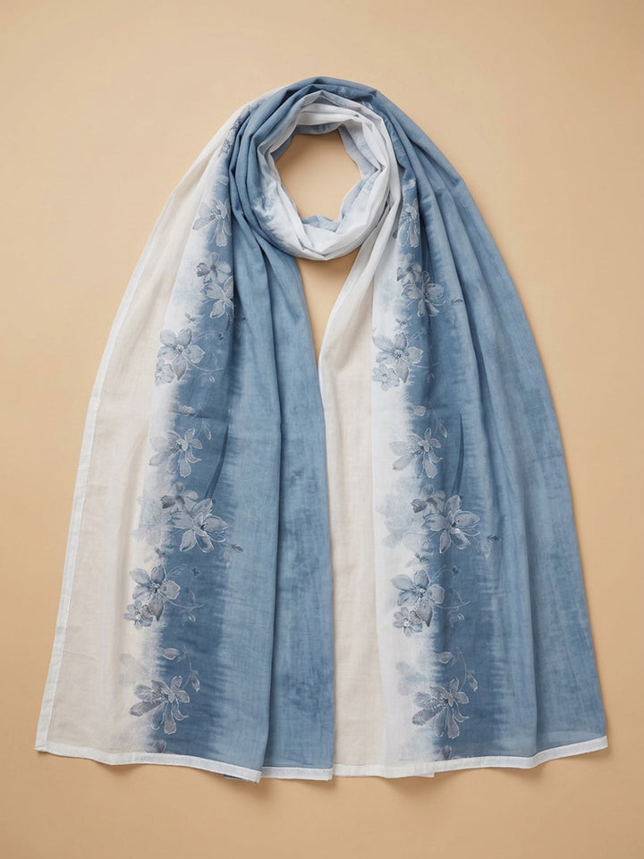 Blue Printed Cotton Blend Unstitched Suit &amp; Pant With Cotton Dupatta