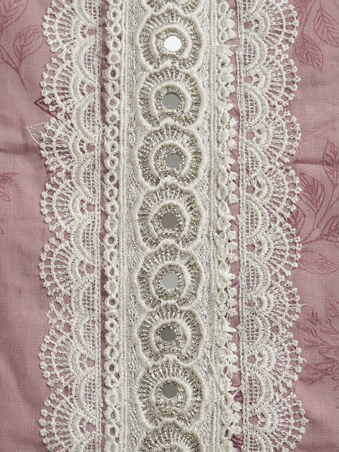 Onion Pink Embroidered Cotton Blend Unstitched Suit &amp; Pant With Cotton Dupatta