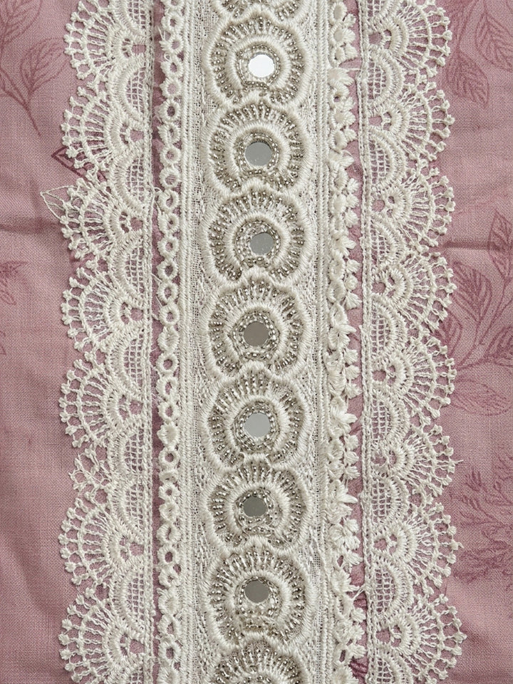 Onion Pink Embroidered Cotton Blend Unstitched Suit &amp; Pant With Cotton Dupatta