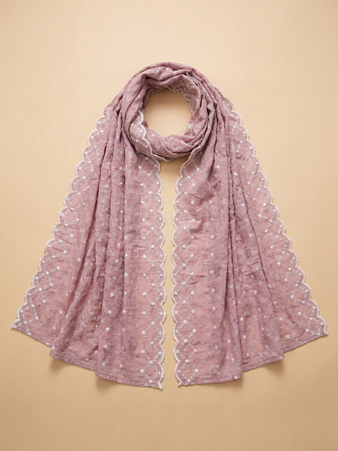 Onion Pink Embroidered Cotton Blend Unstitched Suit &amp; Pant With Cotton Dupatta