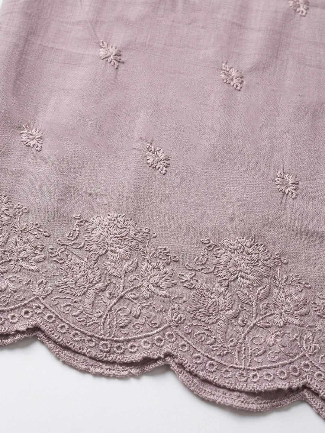 Onion Pink Embroidered Cotton Blend Unstitched Suit &amp; Pant With Cotton Dupatta