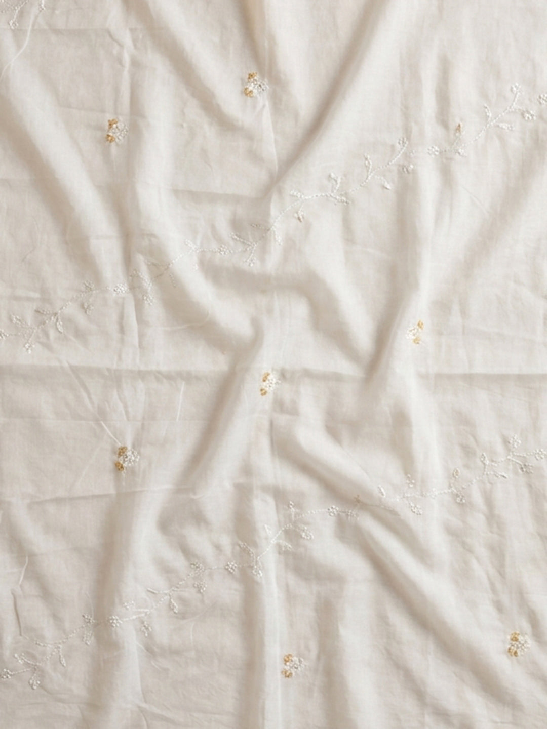 Cream Mustard Embroidered Cotton Blend Unstitched Suit &amp; Pant With Cotton Dupatta
