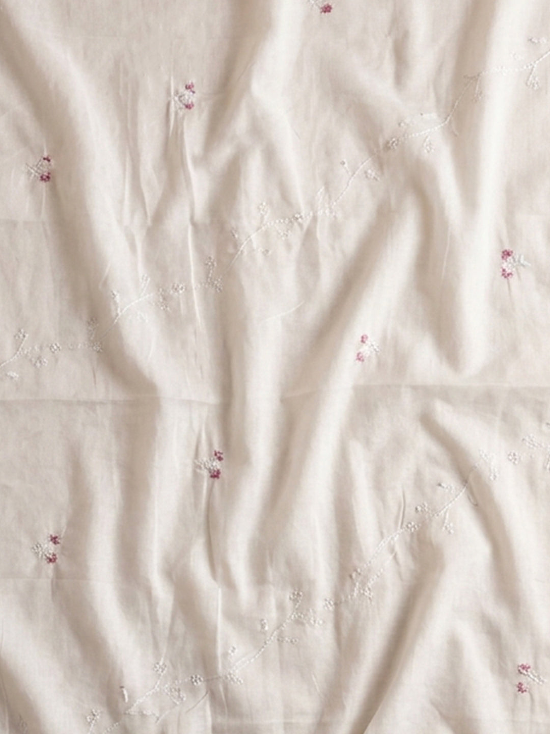 Cream Pink Embroidered Cotton Blend Unstitched Suit &amp; Pant With Cotton Dupatta