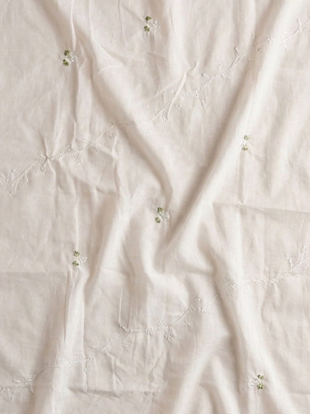 Cream Pista Green Embroidered Cotton Blend Unstitched Suit &amp; Pant With Cotton Dupatta
