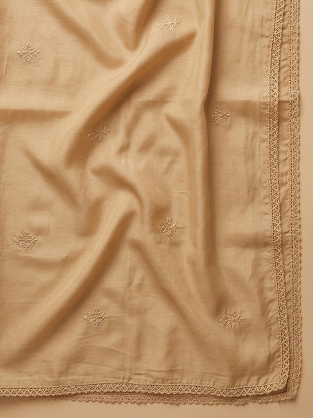 Mustard Embroidered Cotton Blend Unstitched Suit &amp; Pant With Cotton Dupatta