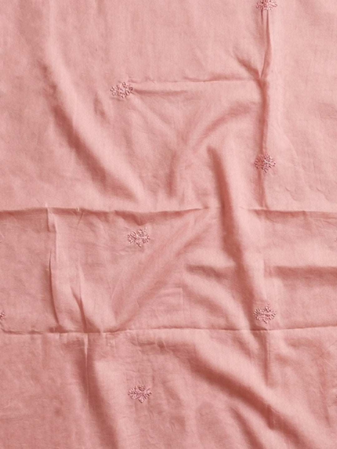 Peach Embroidered Cotton Blend Unstitched Suit &amp; Pant With Cotton Dupatta