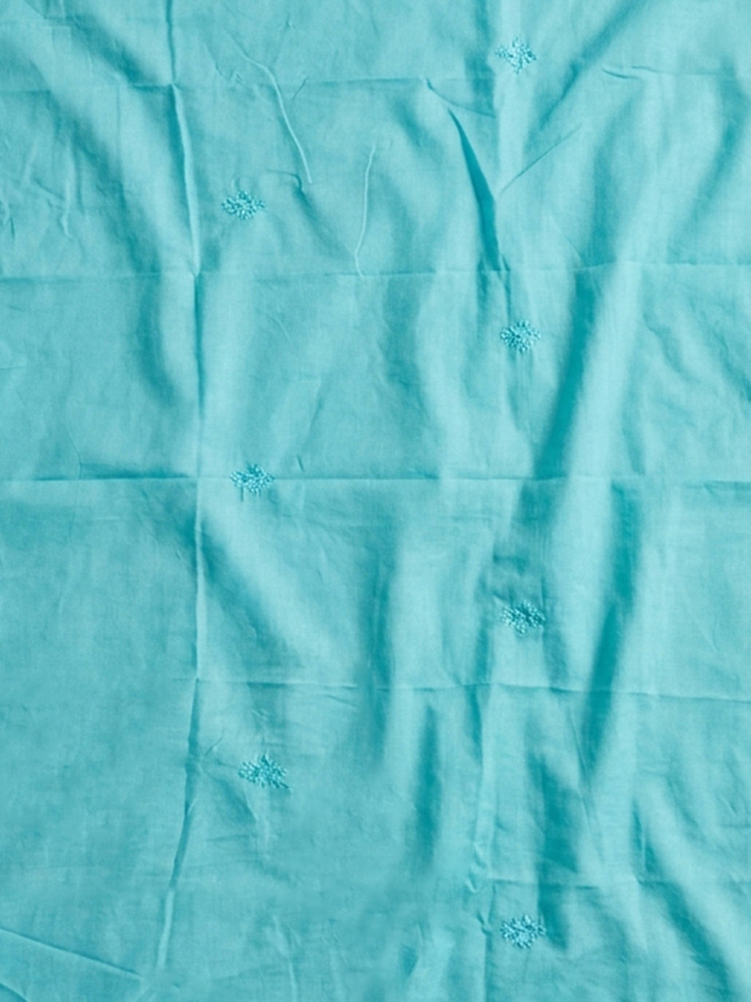 Sky Blue Embroidered Cotton Blend Unstitched Suit &amp; Pant With Cotton Dupatta