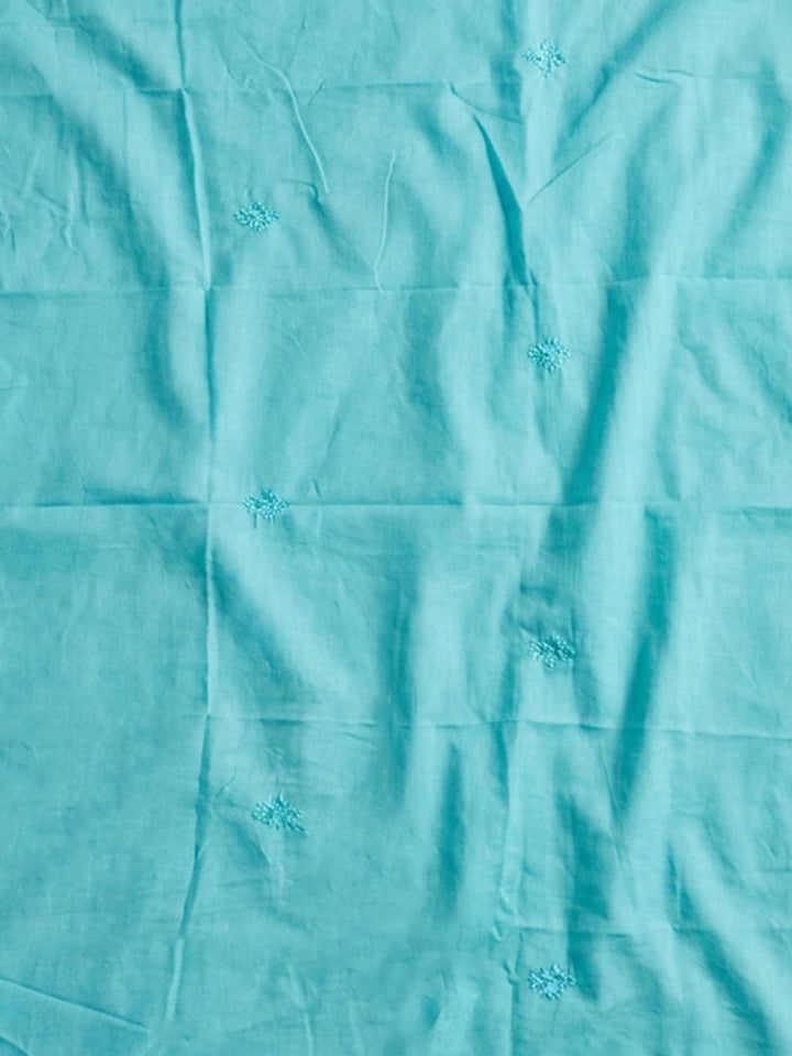Sky Blue Embroidered Cotton Blend Unstitched Suit &amp; Pant With Cotton Dupatta