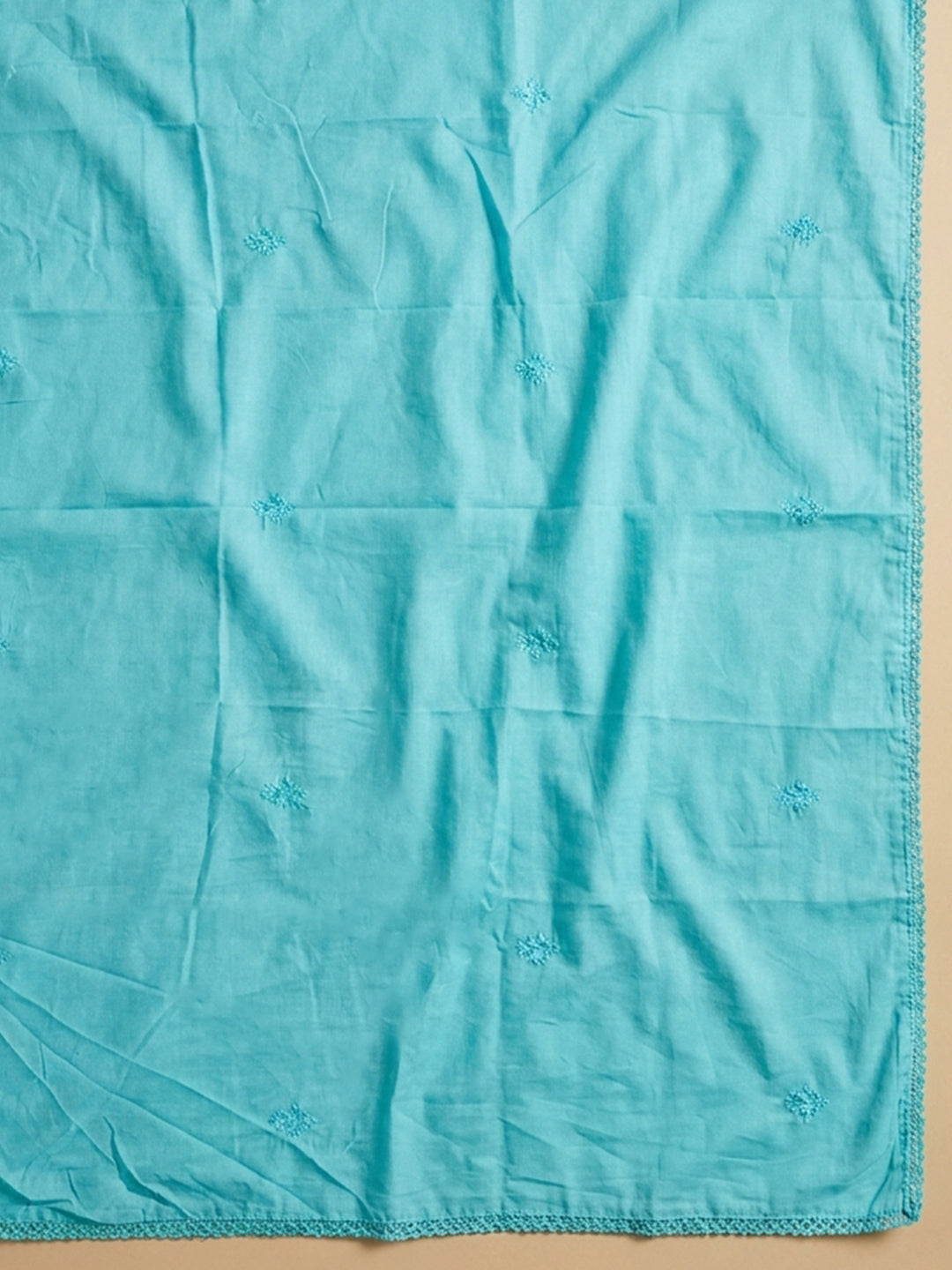Sky Blue Embroidered Cotton Blend Unstitched Suit &amp; Pant With Cotton Dupatta