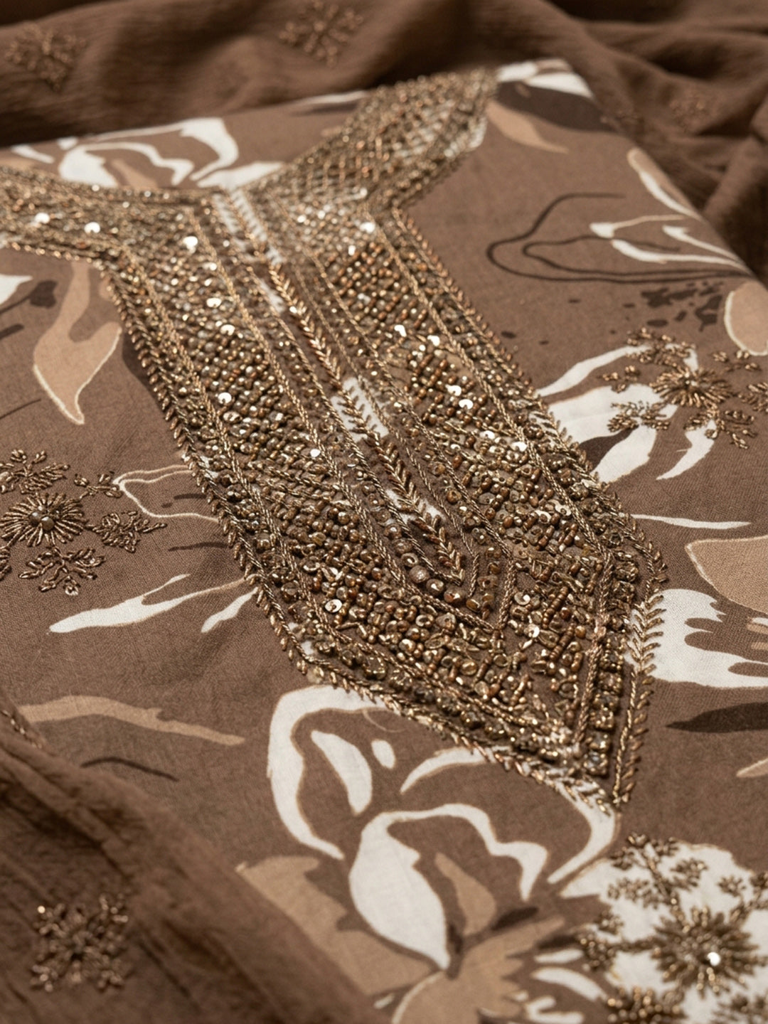 Mouse Embroidered Cotton Blend Unstitched Suit &amp; Pant With Cotton Dupatta