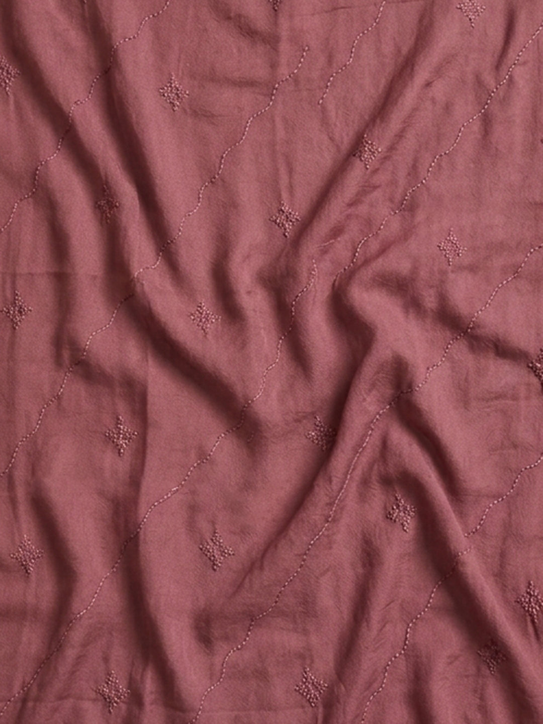 Onion Pink Embroidered Cotton Blend Unstitched Suit &amp; Pant With Cotton Dupatta