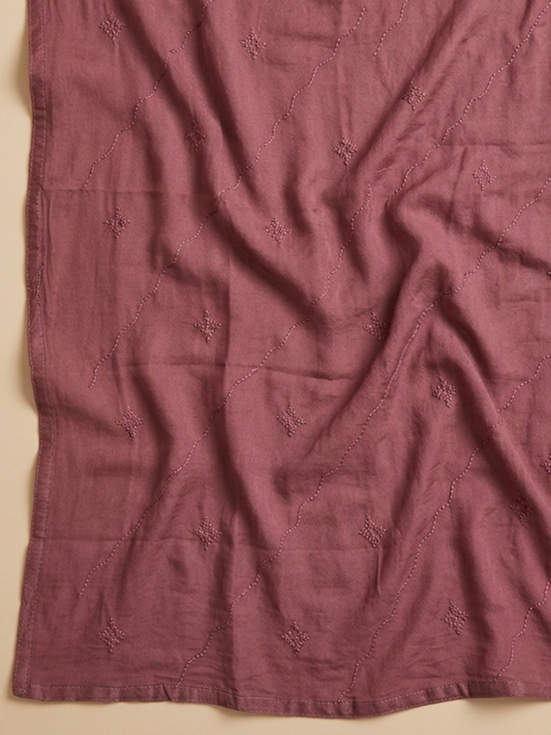 Onion Pink Embroidered Cotton Blend Unstitched Suit &amp; Pant With Cotton Dupatta