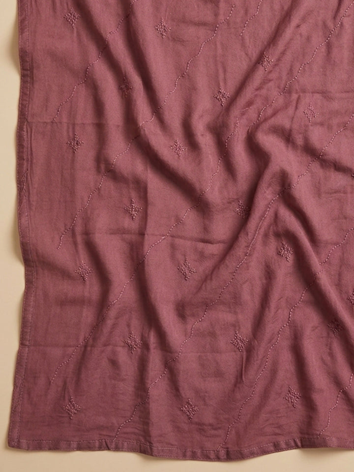 Onion Pink Embroidered Cotton Blend Unstitched Suit &amp; Pant With Cotton Dupatta
